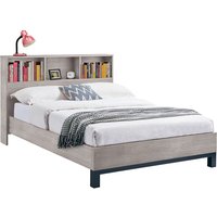 Baara Wooden Double Bed With Bookcase Headboard In Grey Oak