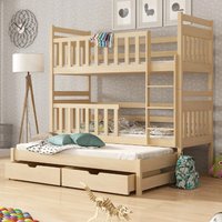Krakow Wooden Bunk Bed With Foam Mattress And Trundle In Pine
