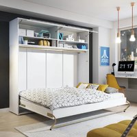 Cadott High Gloss Horizontal Wall Double Bed In White And LED