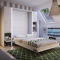 Cadott High Gloss Vertical Wall Small Double Bed In White And LED