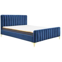 Barrie Fabric Double Bed In Midnight Blue