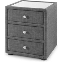 Sadzi Glass Top Fabric Bedside Cabinet In Slate Grey Linen