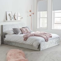 Beano Fabric Ottoman Double Bed In Steel Crushed Velvet