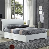 Walvia Wooden King Size Bed In White High Gloss With 4 Drawers