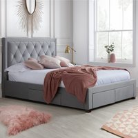 Woodberry Fabric Double Bed With 4 Drawers In Grey