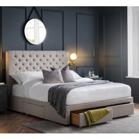 Walsh Linen Fabric Double Bed With 4 Drawers In Grey
