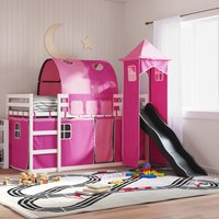 Funner 90x200cm White Wooden Kids Bunk Bed With Slide - Pink
