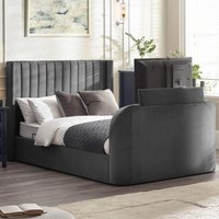 Celina Fabric Side Lift Ottoman Super King Size TV Bed - Dark Grey