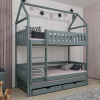 Irmo Wooden Bunk Bed And Trundle With Foam Mattress In Grey