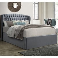 Warren Velvet Ottoman Storage Double Bed In Grey