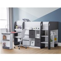 Sadiki Wooden Midsleeper Bunk Bed In White And Charcoal Grey