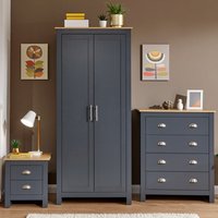Loftus Wooden Furniture Set With 2 Doors Wardrobe In Slate Blue Oak