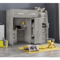 Pegasus - Single - Kids High Sleeper Bed - Wardrobe - Desk and Storage - Grey Oak - Wooden - 3ft - Happy Beds