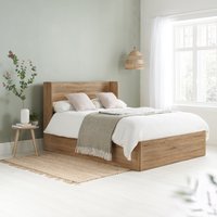 Olden – Double – Wooden Ottoman Storage Bed with Winged Headboard – Oak – Fabric/Wooden – 4ft6 - Happy Beds