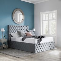 Kingston – King Size – Quilted Ottoman Storage Bed – Grey – Velvet – 5ft - Happy Beds