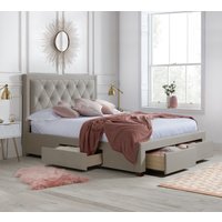 Woodbury - Double - 4 Drawer Storage Bed - Warm Stone - Velvet - 4ft6 - Happy Beds