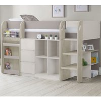 Saturn - Single - Kids Mid Sleeper Bed - Storage and Desk - Brown and White - Wooden - 3ft - Happy Beds