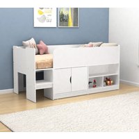 Kudl – Single – Mid Sleeper with Drawers and Shelves – White – Wooden – 3ft - Happy Beds