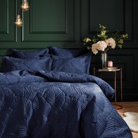 furn. Palmeria Quilted Velvet Duvet Cover Set - Navy Cotton - Size Super King